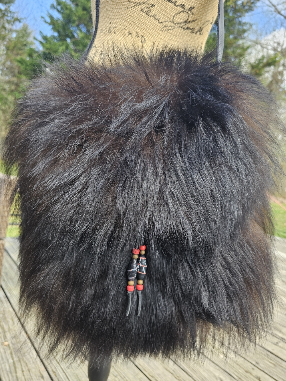 Buffalo Fur Foraging Crossbody Bag with Bead Accents - Picture 5 of 5